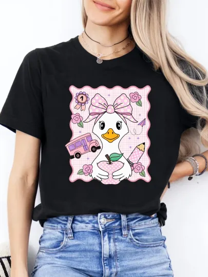Discover Valentine's Day Pink Duck T-Shirt - Cute Duck Pattern Short Sleeve