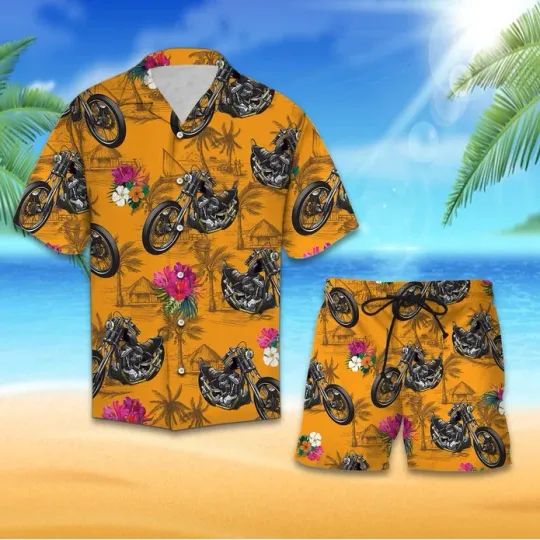 Discover Motorbike Tropical Hawaiian Shirt and Shorts for Men