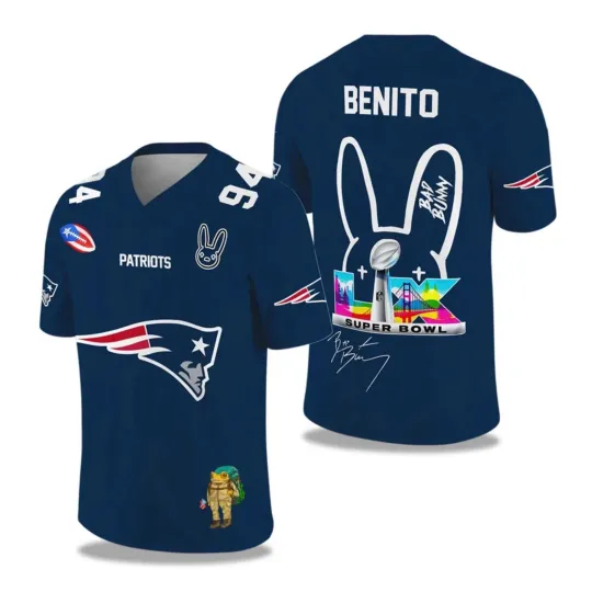 Patriots Bad Bunny Bowl LX 2025 2026  V-neck Jersey All size Unisex