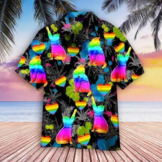Discover Cat And LGBT Aloha Hawaiian Shirts For Summer Tropical Pride Month Colorful Of L