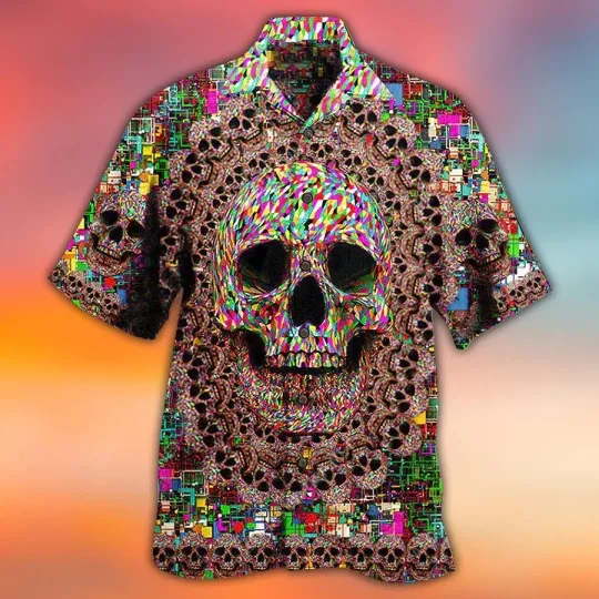 Discover Skull Aloha Hawaiian Shirt For Summer   Skull Amazing Smiling illusion Skull Haw