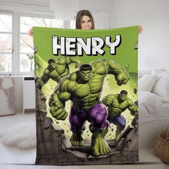Personalized Hulk Birthday Blanket, Custom Name Age Hulk Birthday