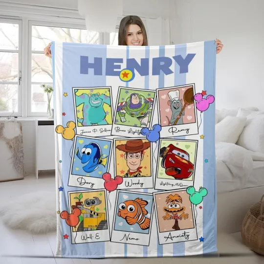 Discover Personalized Pixar Fest Fleece Blanket with Inside Out 2 and Monsters Characters