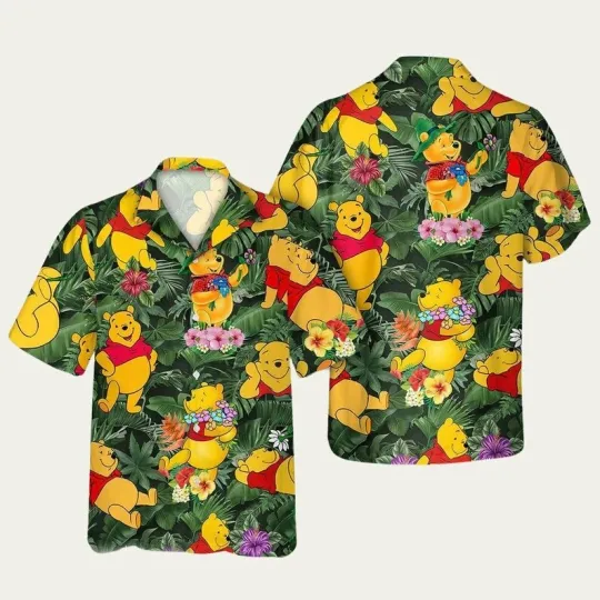 Discover Cute Pooh Bear Tropical Hawaiian Shirt for Summer Vacation