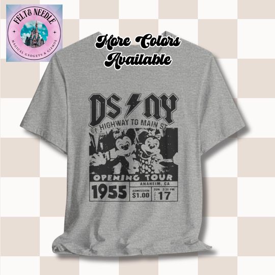 Discover Disney Rock Tour T-Shirt, AC DC Style, Mickey Minnie Mouse 1955 Tee, Unisex Jersey Shirt, Music Band Fan Gift