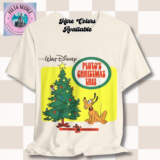 Discover Retro Pluto's Christmas Tree T-Shirt - Vintage Disney Home Video Art - Perfect Holiday Gift