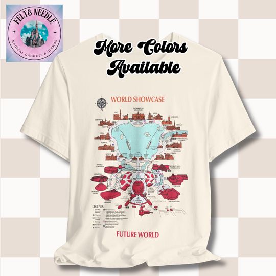 Discover Vintage Epcot Retro Map T-Shirt, Unisex Tee, Epcot World Showcase, Future World, 1980s Design, Disney Shirt