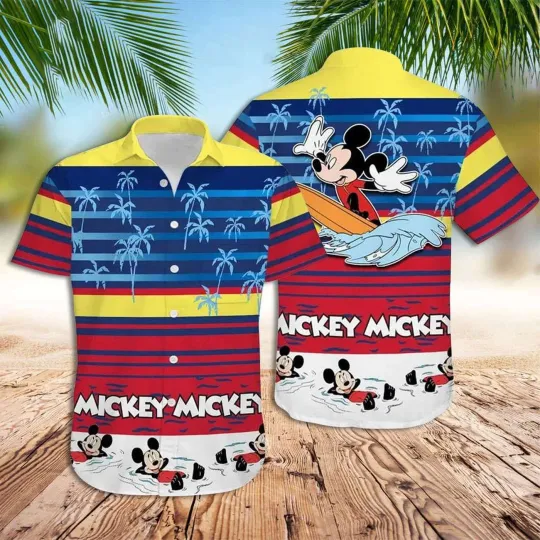 Discover Funny Mickey Mouse Surfing Hawaiian Shirt for Summer Tropical Beach Vacation