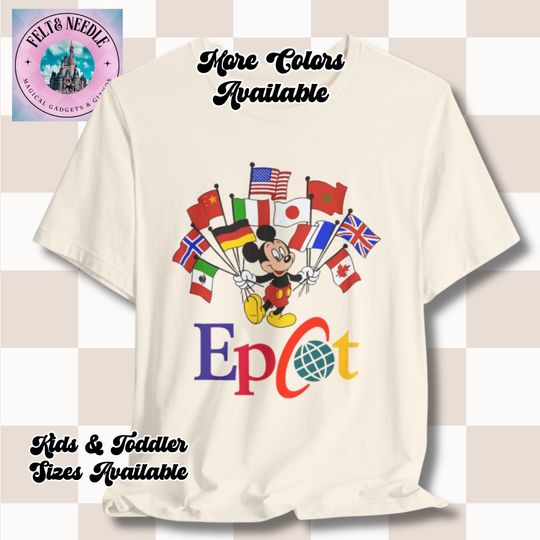 Discover 90s Epcot Disney Mickey Mouse Tee, Retro World Showcase Flag Shirt, Unisex T-Shirt, Vintage Epcot Gift, Disneyland, Disney World Apparel