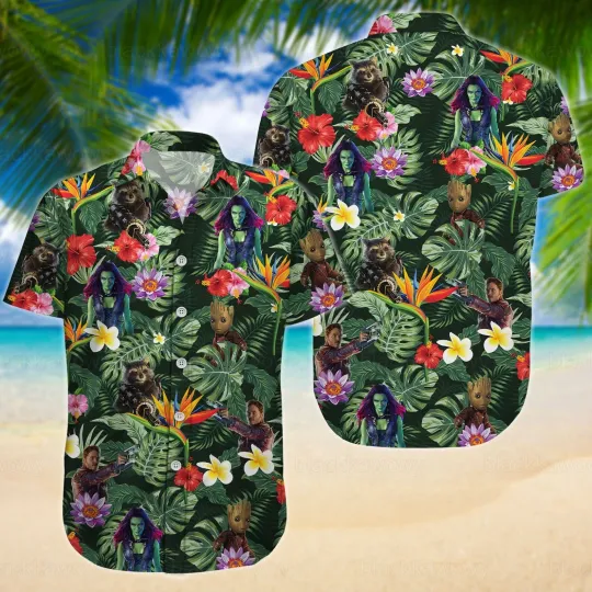 Guardians of the Galaxy Green Tropical Flowers Hawaiian Shirt