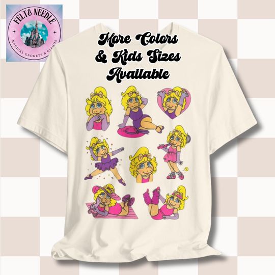 Vintage Miss Piggy Retro Collage Tee Shirt, 1980s Aerobic Ballet Dance Sunmer Graphic Top