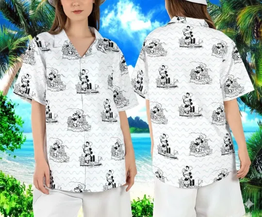 Discover Vintage Mickey Mouse Steamboat Willie Aloha Beach & Captain Hawaiian Shirt