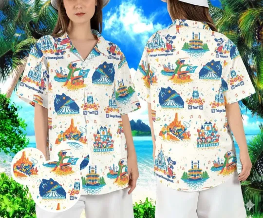 Discover Mickey Mouse & Friends Magic Kingdom Castle Aloha Summer Hawaiian Shirt