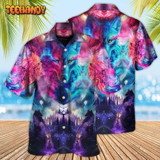 Discover Wolf Colorful Loves Over Night Hawaiian Shirt