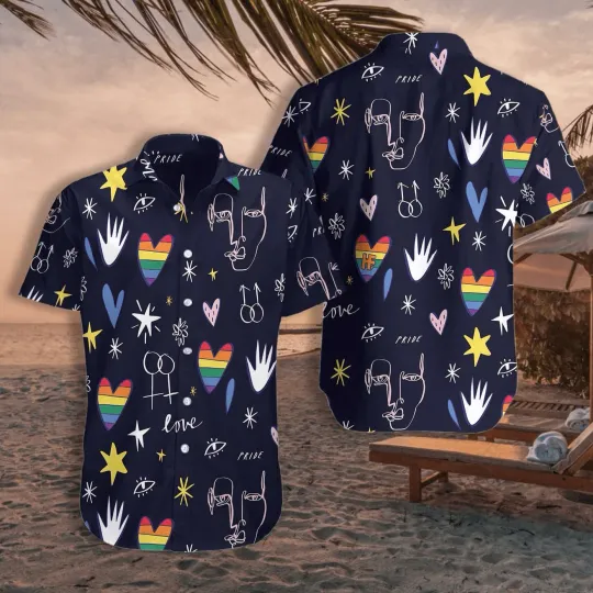 Discover LGBT Aloha Hawaiian Shirts For Summer Symbol And Heart Colorful Rainbow LGBT Pri