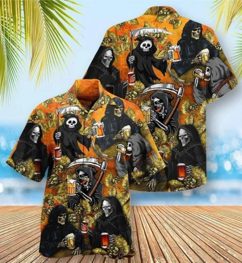 Discover Beer Hawaiian Shirt Death Drink Beer Relax I Am Just Here For The Beer Aloha Shi