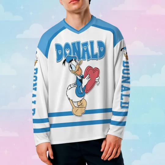 Discover Personalized Donald Duck Heart Valentine Men's Hockey Jersey