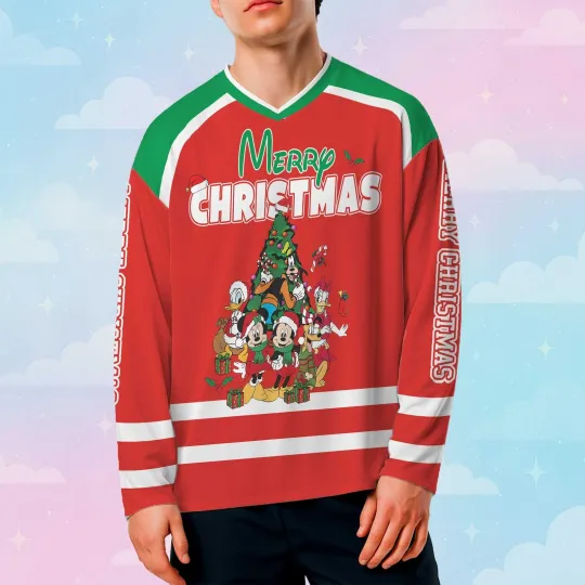 Discover Personalized Merry Christmas Mickey and Friends Hockey Jersey