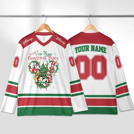Discover Personalized Mickey & Friends Mickey's Very Merry Christmas 2025 Hockey Jersey
