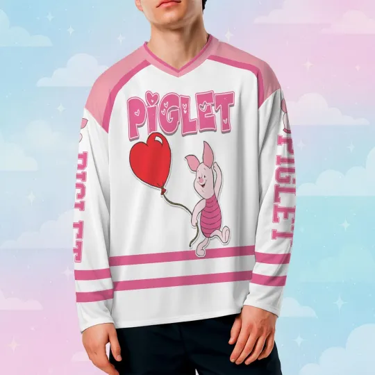Discover Personalized Winnie the Pooh Heart Balloon Hockey Jersey for Men