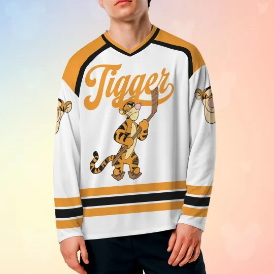 Discover Personalized Tigger Hockey Jersey Winnie the Pooh Tigger Fan Gift Men's Hockey Jersey