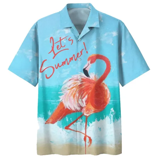 Discover Flamingo Lets Summer Print Hawaiian Shir