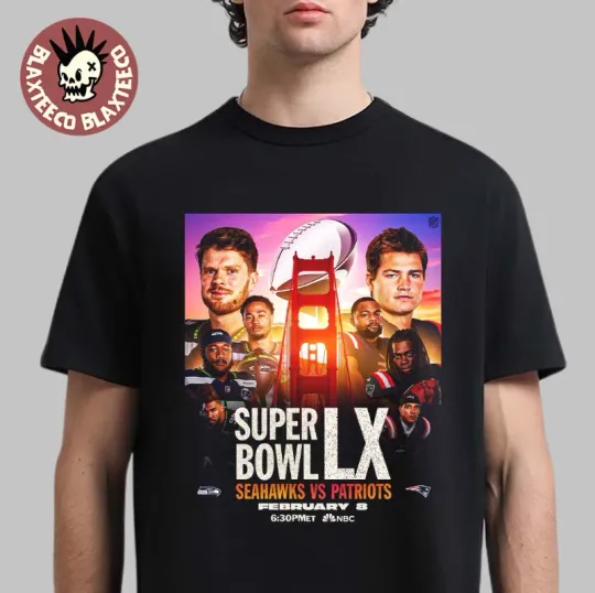 Discover football Super B.owll Lx 2026 1Seahawkss Vs 1Patriosts Matchup On February 8 2026 T-Shirt