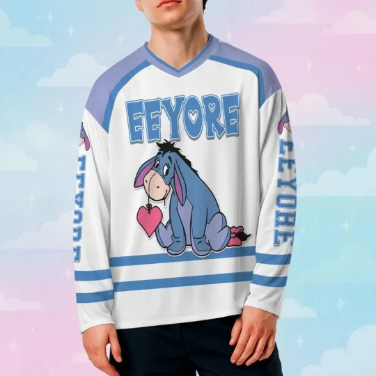 Discover Personalized Eeyore Donkey Valentine Gift Winnie The Pooh Men's Hockey Jersey
