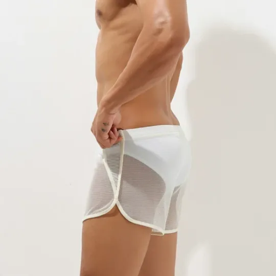 Discover Mens Breaathable Mesh Sport Shorts Pants Sexy See-through Boxer Trunks Underwear