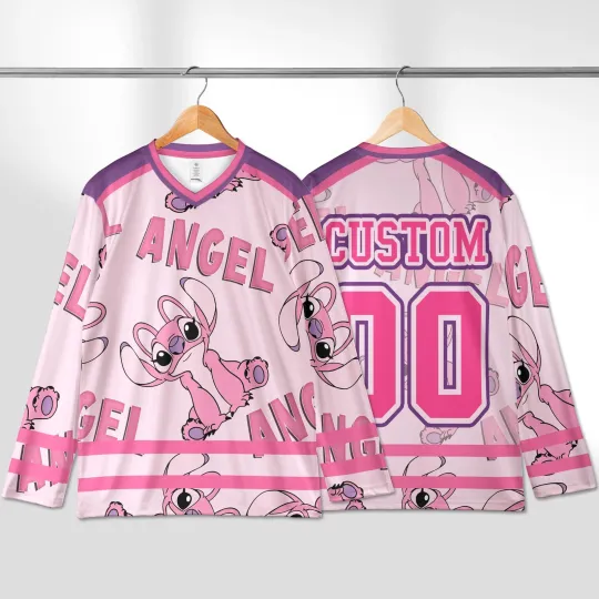 Discover Personalized Pink Lilo and Stitch Cartoon Hockey Jersey for Men