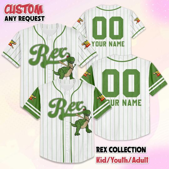 Discover Custom Rex Baseball Jersey, Disney Toy Story Rex Baseball Shirt, Matching Disney Trip Outfit, Rex Birthday Gift