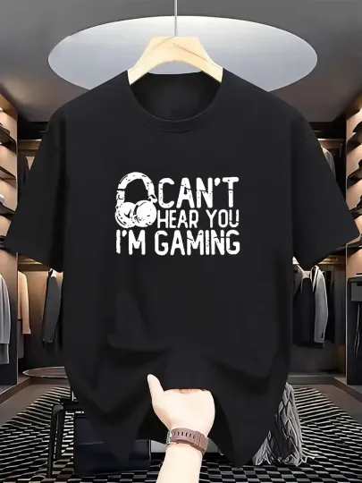 Discover Men's Casual Gaming Graphic Tee "Can't Hear You I'm Gaming" Sleeve Top