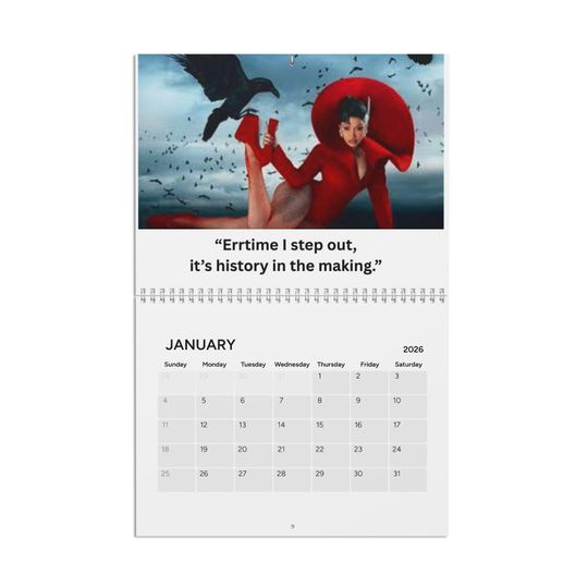 Discover Cardi B Lyrics 2026 Calendar| 12-Month Hip Hop Quote Wall Calendar