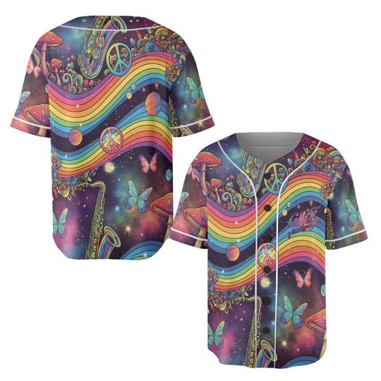 Discover Rainbow Rave Baseball Jersey, Psychedelic Festival Shirt