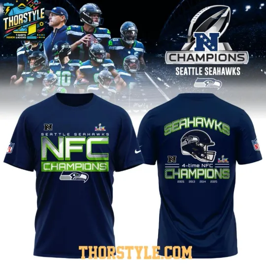 Discover Seattle Seahawk 4-Time Nfc Division Champions 2025-2026 3D T-Shirt