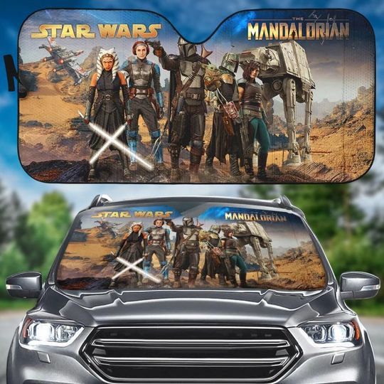 Star Wars Car Sunshade, Star Wars Characters Car Sun Shade, The Mandalorian Auto Sunshade, Sun Shade For Car, Gift For Him, Car Decor