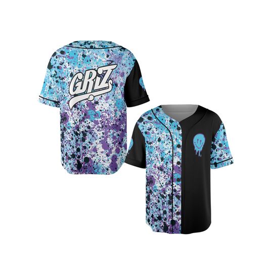 Discover Griz Baseball Jersey, Splatter Festival Rave Shirt, Unisex Split Jersey