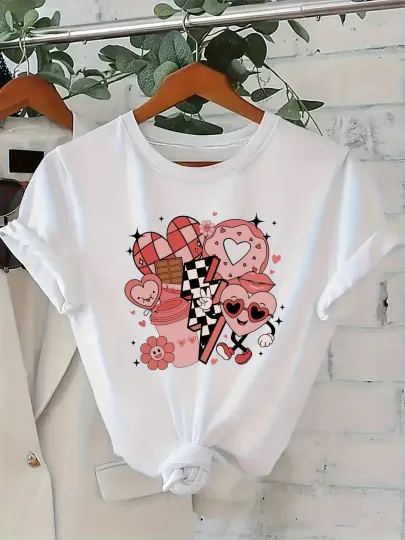 Discover Heart Candy Pop Art Design Round Neck T-Shirt, Short Sleeve