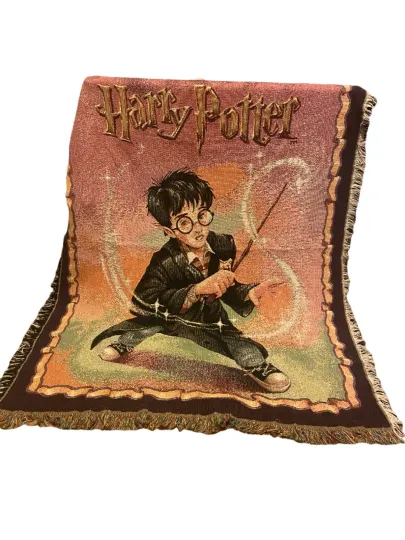 Discover VTG 2000 Harry Potter Woven Tapestry Throw Blanket EUC Wand Magic Disney Gift