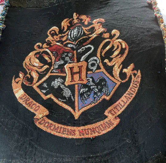Harry Potter Woven Tapestry Throw Blanket Hogwarts Crest Draco Banner Fringe