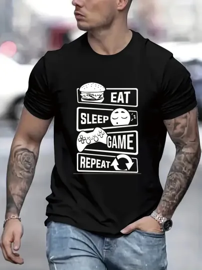 Discover " Eat Sleep Game Repeat "Stylish Print Summer & Spring Tee For Men