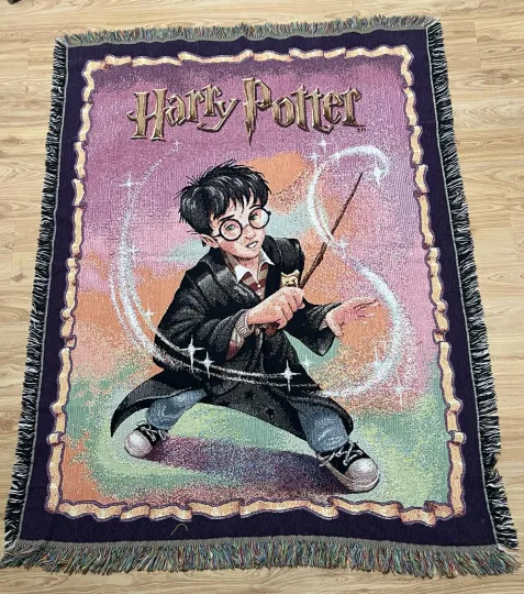 Discover VINTAGE 2000 WARNER BROS HARRY POTTER COTTON WOVEN TASSELED THROW SOFA BLANKET