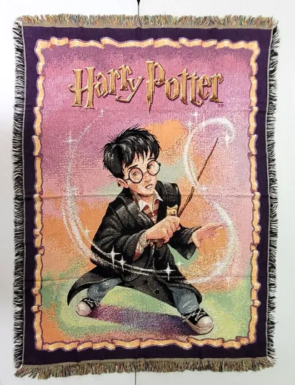 Discover Vintage Y2K Harry Potter Sorcery Woven Blanket Throw Tapestry Cotton 45 x 60