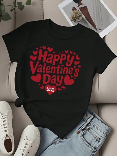 Discover Valentine's Day T-Shirt Happy Valentine's Day Love Heart Print