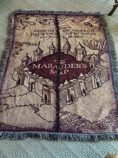 Discover Harry Potter Tapestry Throw Blanket Marauders Map Woven Warner Brothers  62X50