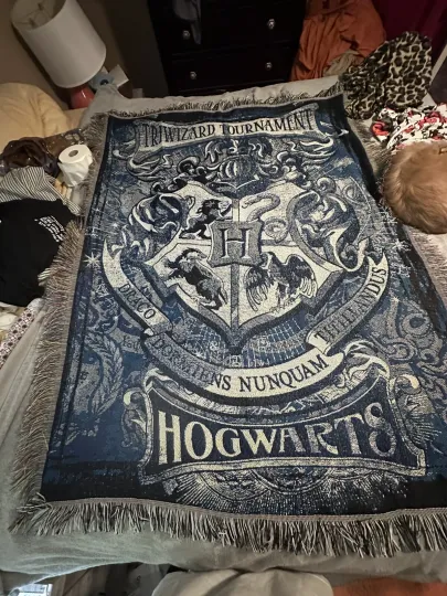 Northwest Harry Potter Crest Blue/Multicolor Woven Tapestry Throw Blanket 42x60