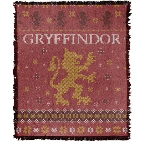 Harry Potter Blanket, 50"x60" Gryffindor Ugly Christmas Sweater Woven Tapestr...