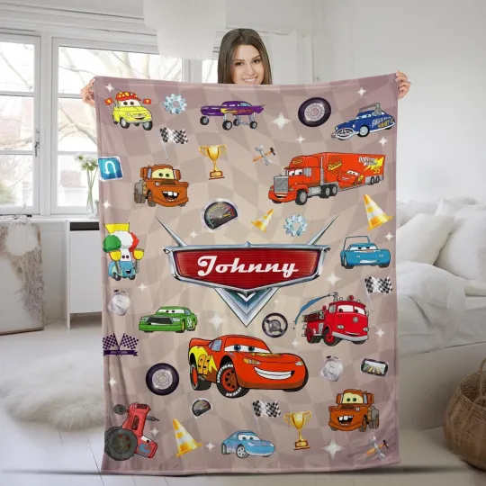 Discover Personalization Cars Lightning McQueen Fleece Blanket, Disneyland Blanket, Cars