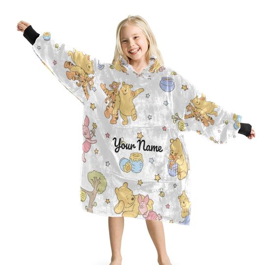 Discover Personalized Name Hoodie Blanket,Winnie the Pooh Custom Oversized Wearable Blanket for Kids Aldult