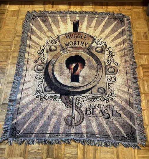Harry Potter Fantastic Beasts Woven Throw Blanket Tapestry Muggle Worthy Fringe